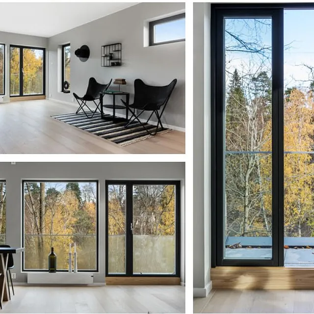 Moderne bolig med store glassflater